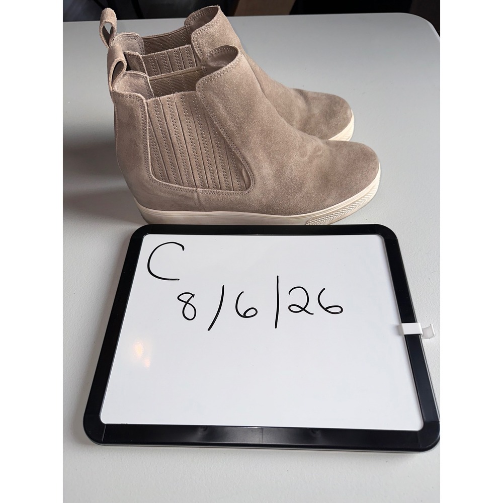 Dolce Vita CLEAR Taupe Suede Hidden Wedge Chelsea Sneakers Ankle Boot Womens 8.5